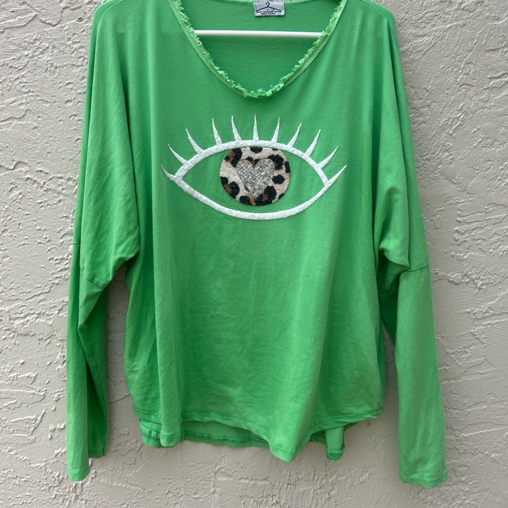 Nicci Made In Italy T-Shirt Green Long Sleeve Size L